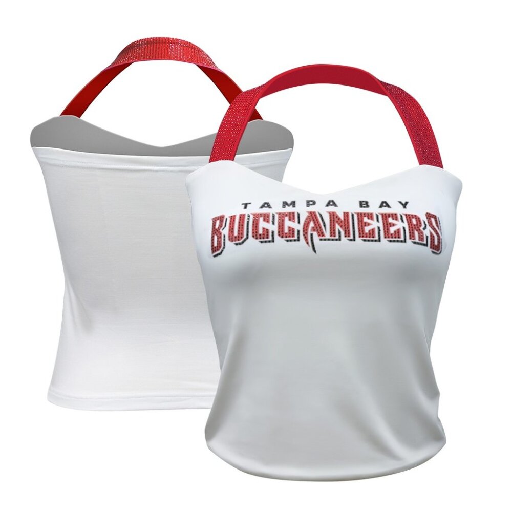 NFL Licensed White Crystal Halter Top--Tampa Bay Buccaneers